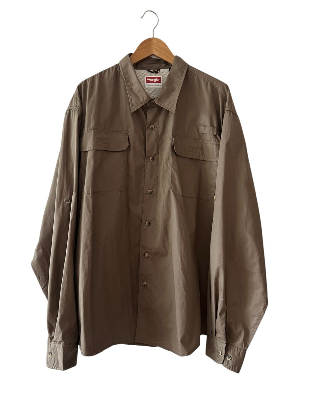 Wrangler Premium 3XL Vented Fishing Shirt Khaki Tan UPF Roll-Tab Sleeve